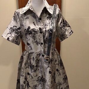 NWT Kleinmay Black and Cream Floral Dress with Belt - Small